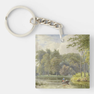 Landschaft mit Figuren in einem Ruderboot Vintage Schlüsselanhänger