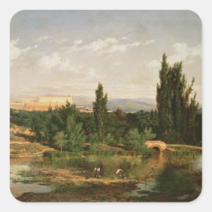 Landschaft mit Fluss, Manzanares Quadratischer Aufkleber
