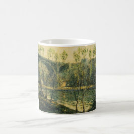 Landschaft mit Fluss und Brücke: Frühlingsvormitta Kaffeetasse