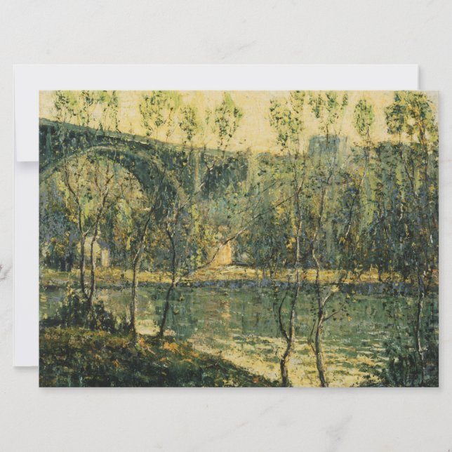 Landschaft mit Fluss und Brücke: Frühlingsvormitta Karte (Vorderseite)