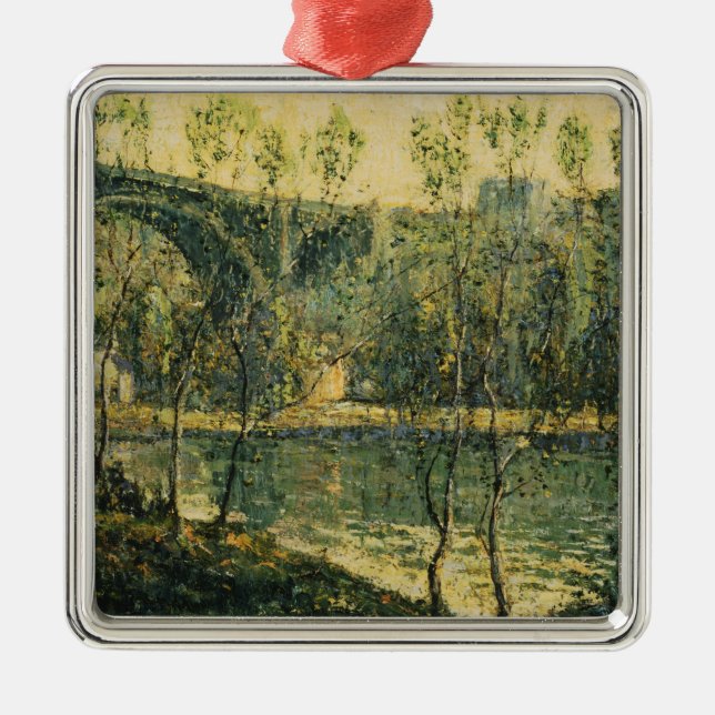 Landschaft mit Fluss und Brücke: Frühlingsvormitta Ornament Aus Metall (Vorne)