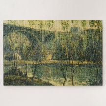 Landschaft mit Fluss und Brücke: Frühlingsvormitta