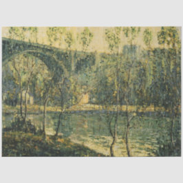 Landschaft mit Fluss und Brücke: Frühlingsvormitta Seidenpapier