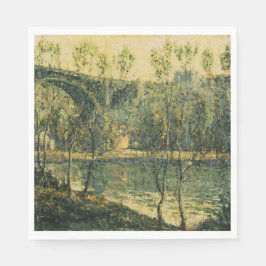 Landschaft mit Fluss und Brücke: Frühlingsvormitta Serviette
