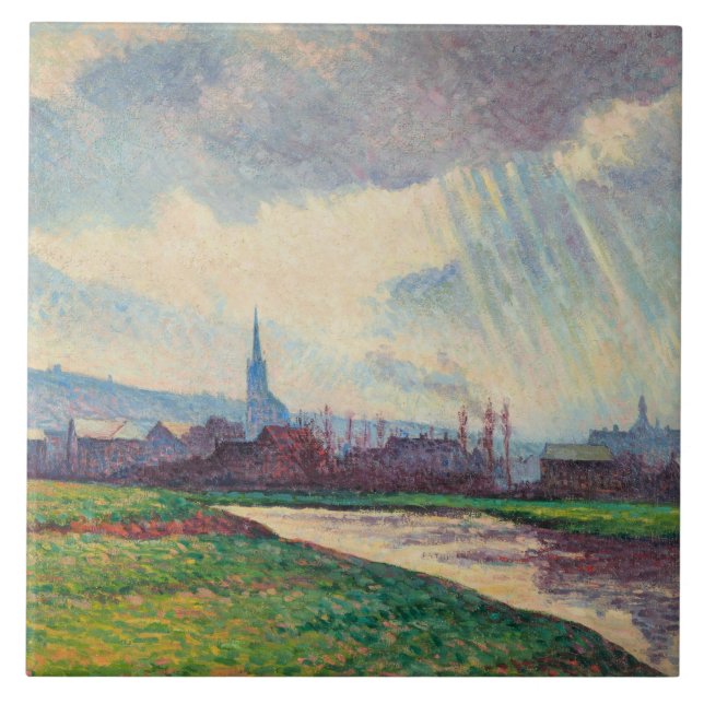 Landschaft mit Fluss (von Maximilien Luce) Fliese (Vorderseite)