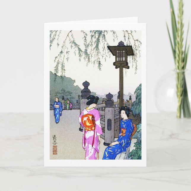 Landschaft mit Frauen in einem Kimono, Hiroshi Yos Karte (Vorderseite)