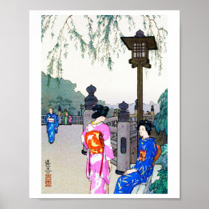 Landschaft mit Frauen in einem Kimono, Hiroshi Yos Poster