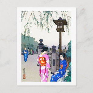 Landschaft mit Frauen in einem Kimono, Hiroshi Yos Postkarte