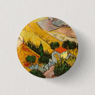 Landschaft mit Haus und PloughmaVincent van Gogh Button