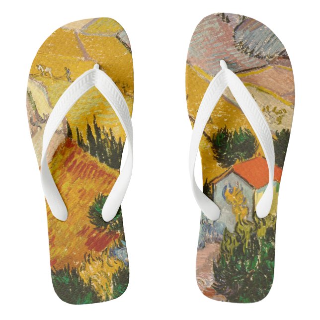Landschaft mit Haus und PloughmaVincent van Gogh Flip Flops (Fußbett)