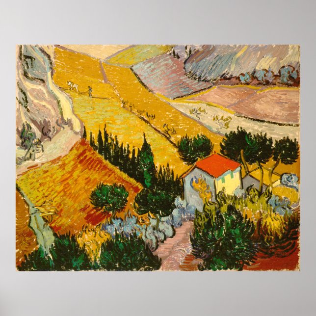 Landschaft mit Haus und PloughmaVincent van Gogh Poster (Vorne)