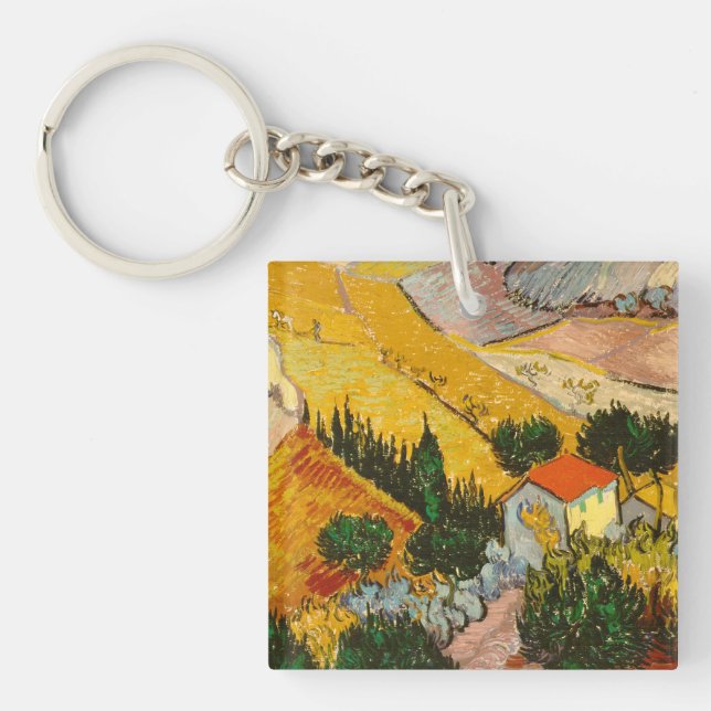 Landschaft mit Haus und PloughmaVincent van Gogh Schlüsselanhänger (Vorderseite)
