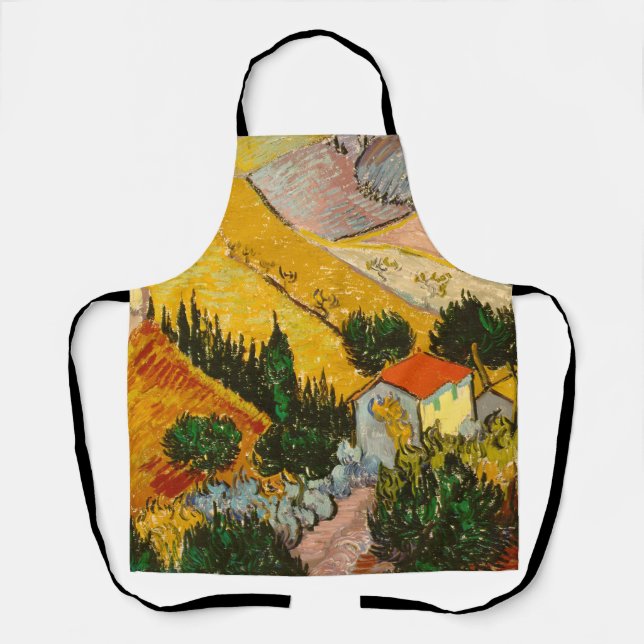 Landschaft mit Haus und PloughmaVincent van Gogh Schürze (Vorderseite)