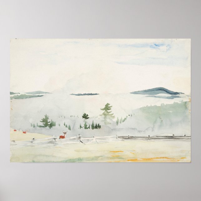 Landschaft mit Hirsch in Morning Haze Winslow Home Poster (Vorne)