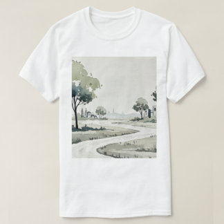Landschaft mit Hügeln und kleinen Häusern T-Shirt