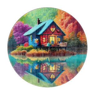 Landschaft mit Hütte und See-38566 Schneidebrett