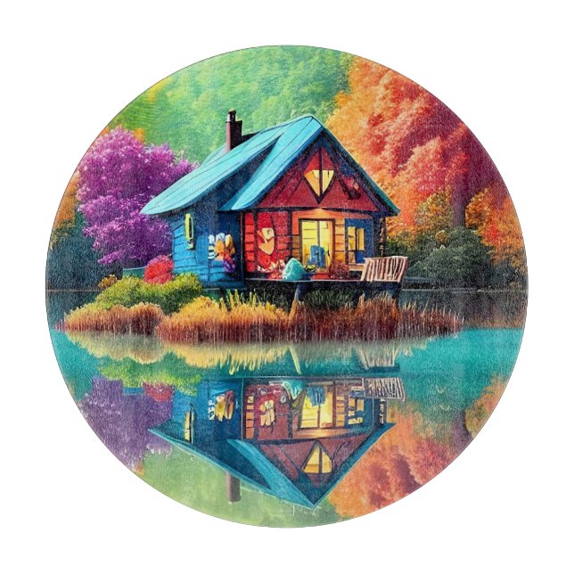 Landschaft mit Hütte und See-38566 Schneidebrett (Vorderseite)