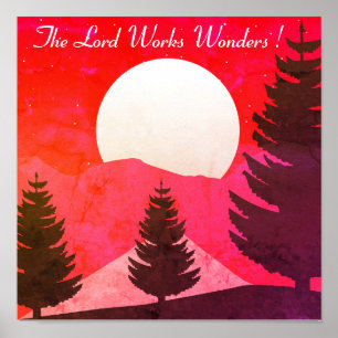 Landschaft mit Kiefern und religiösem Zitat Poster