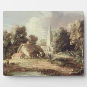 Landschaft mit Kirche, Hütte, Dörfern und An Fotoplatte