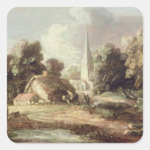 Landschaft mit Kirche, Hütte, Dörfern und An Quadratischer Aufkleber