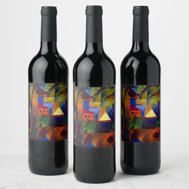 Landschaft mit Kühen, 1914 von August Macke Weinetikett (Flaschen)