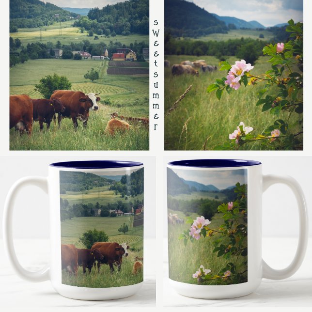 Landschaft mit Kühen Zweifarbige Tasse (Von Creator hochgeladen)