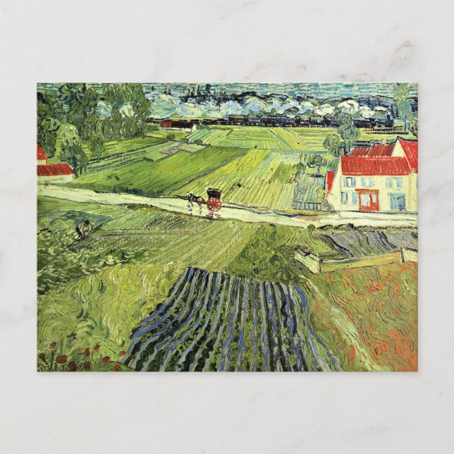 Landschaft mit Kutsche und Zug Postkarte (Vorderseite)