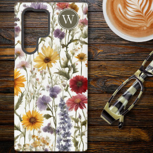 Landschaft mit ländlichen Wildblumen Monogramm Samsung Galaxy Hülle
