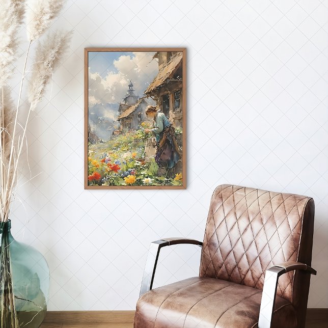 Landschaft mit Mädchen und Blume | Aquarell Leinwanddruck (Von Creator hochgeladen)