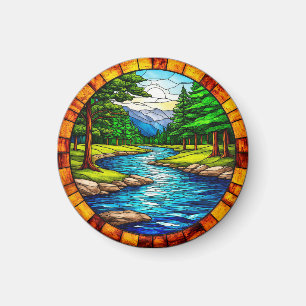 Landschaft mit malerischem Fluss und Wald Magnet