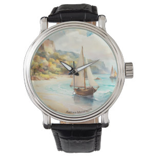 Landschaft mit Meer und Segelschiffen Armbanduhr