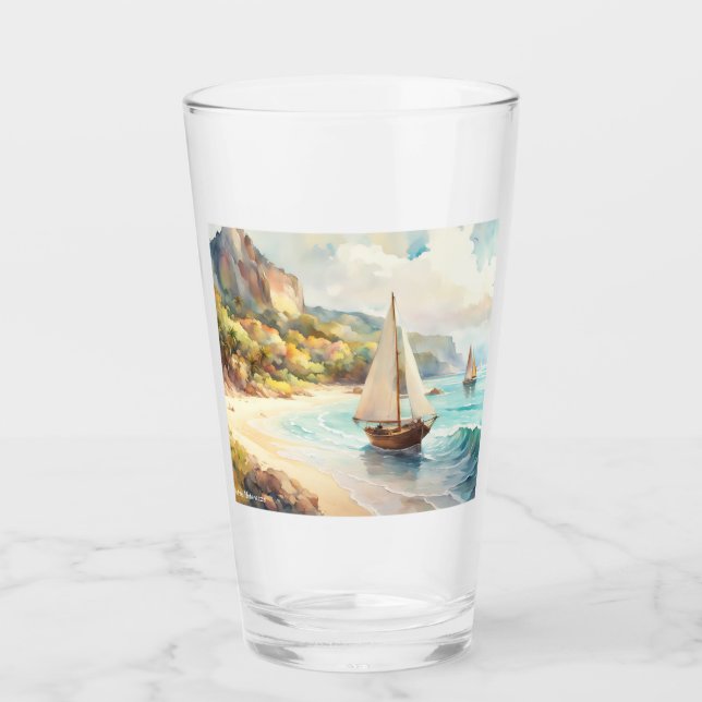 Landschaft mit Meer und Segelschiffen Glas (Vorderseite)