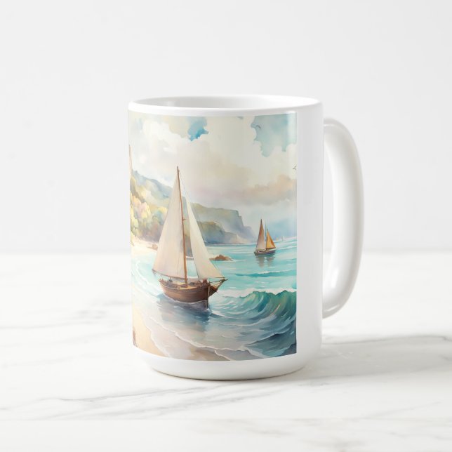 Landschaft mit Meer und Segelschiffen Kaffeetasse (VorderseiteRechts)