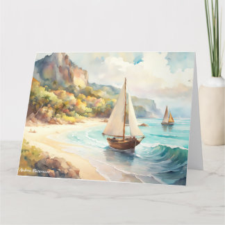 Landschaft mit Meer und Segelschiffen Karte