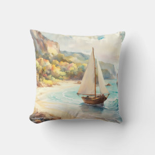 Landschaft mit Meer und Segelschiffen Kissen