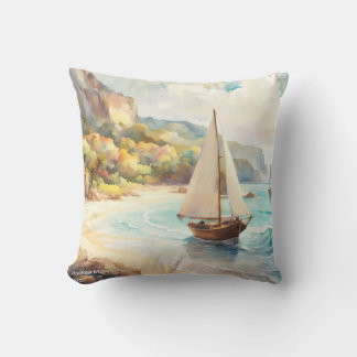 Landschaft mit Meer und Segelschiffen Kissen
