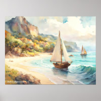 Landschaft mit Meer und Segelschiffen