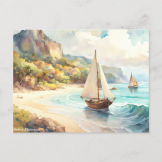 Landschaft mit Meer und Segelschiffen Postkarte