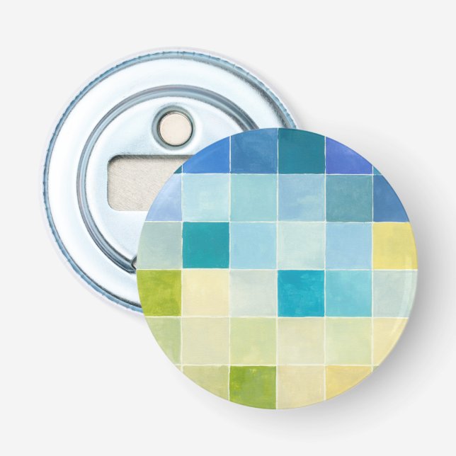 Landschaft mit mehrfarbigen, pixeligen Quadraten Flaschenöffner (Vorderseite)