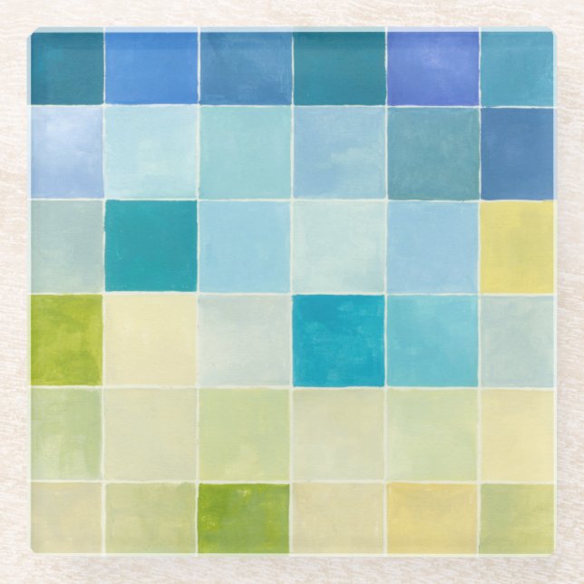 Landschaft mit mehrfarbigen, pixeligen Quadraten Glasuntersetzer (Vorderseite)