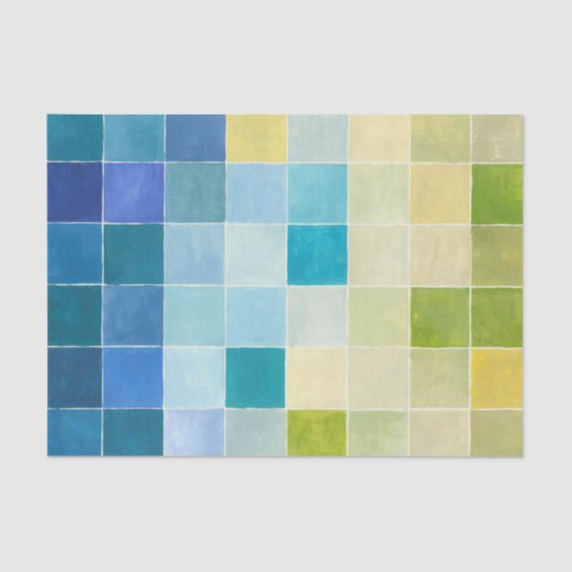 Landschaft mit mehrfarbigen, pixeligen Quadraten Seidenpapier (Vorderseite)