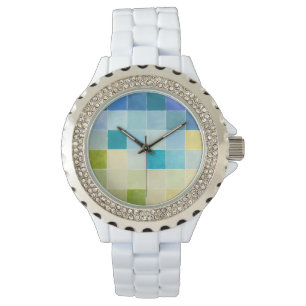 Landschaft mit mehrfarbigen Pixilated Quadraten Armbanduhr