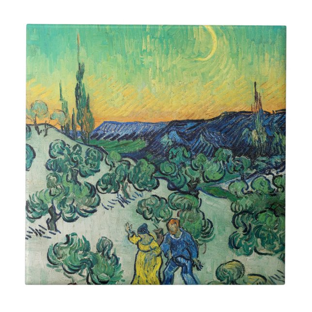 Landschaft mit Paarwandern & Crescent Moon Fliese (Vorderseite)