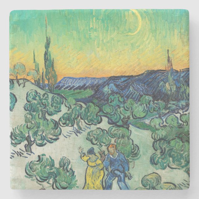 Landschaft mit Paarwandern & Crescent Moon Steinuntersetzer (Vorderseite)