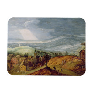 Landschaft mit Pilgrim Kneeling vor dem Haus Magnet