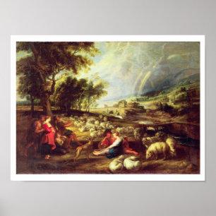 Landschaft mit Regenbogen (Öl auf Leinwand) Poster