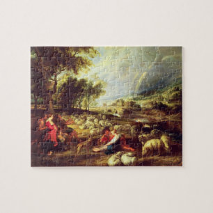 Landschaft mit Regenbogen (Öl auf Leinwand) Puzzle