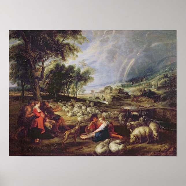 Landschaft mit Regenbogen Poster (Vorne)