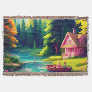 Landschaft mit rosa Hütte Decke
