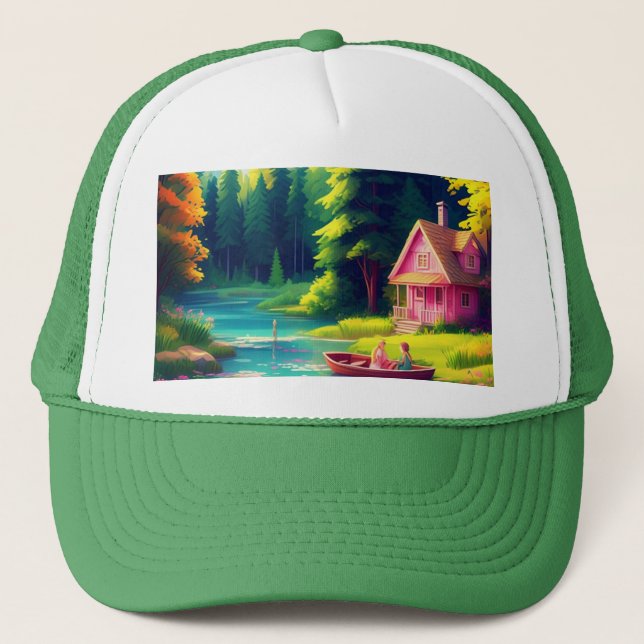 Landschaft mit rosa Hütte Truckerkappe (Vorderseite)